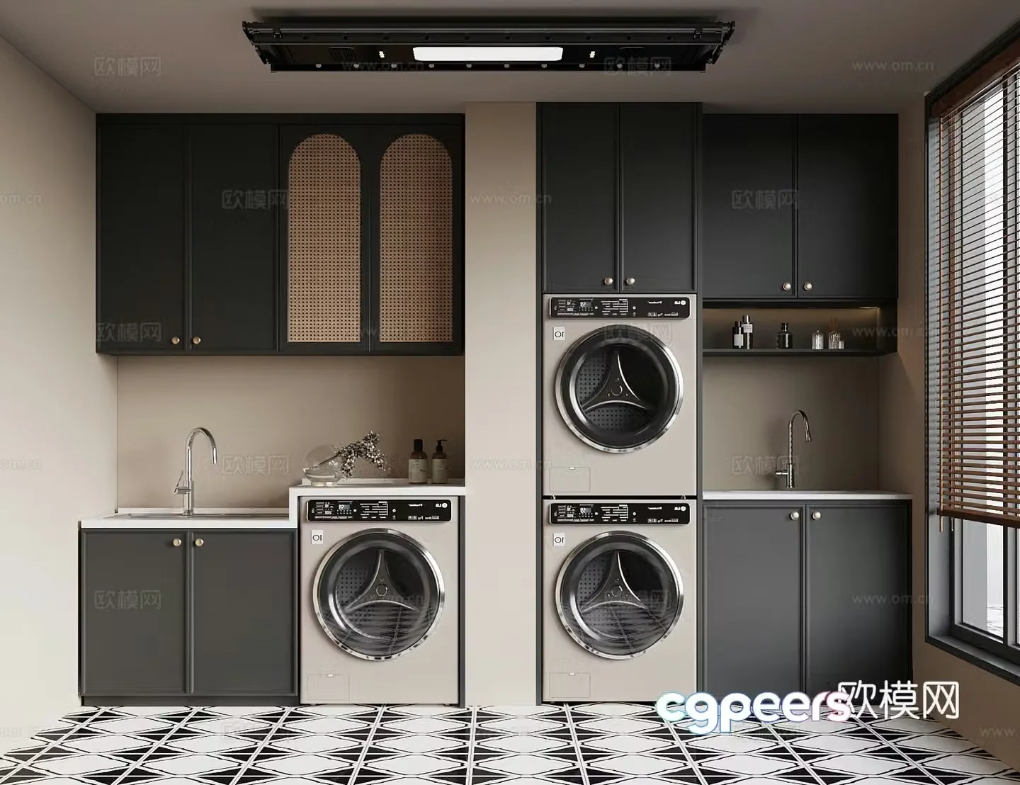 Laundry room French washing machine cabinet Clothes rack 3d model