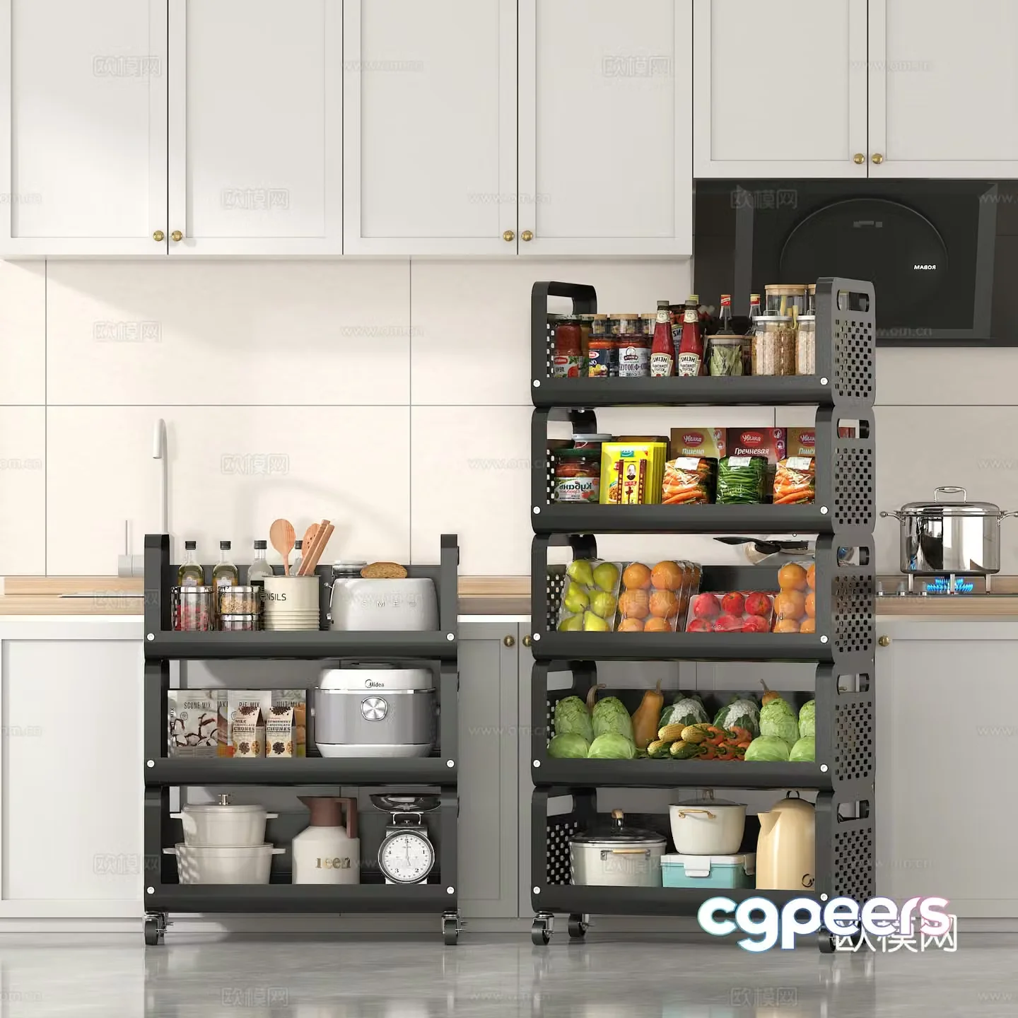 Vegetable rack Kitchen storage rack Kitchen supplies Universal wheel 3D model