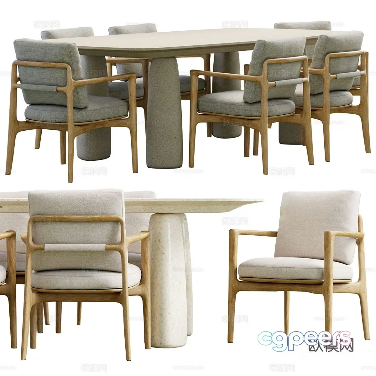 Wasabi style dining table and chairs Stone dining table and chairs Negotiable table and chairs Fabric dining chairs Fabric negotiation chairs 3D model