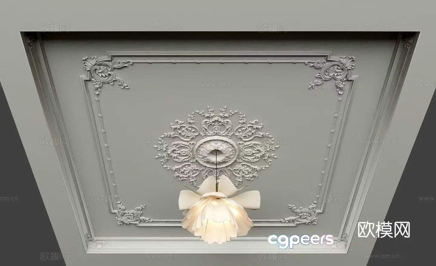 French ceiling plaster carved line chandelier 3d model