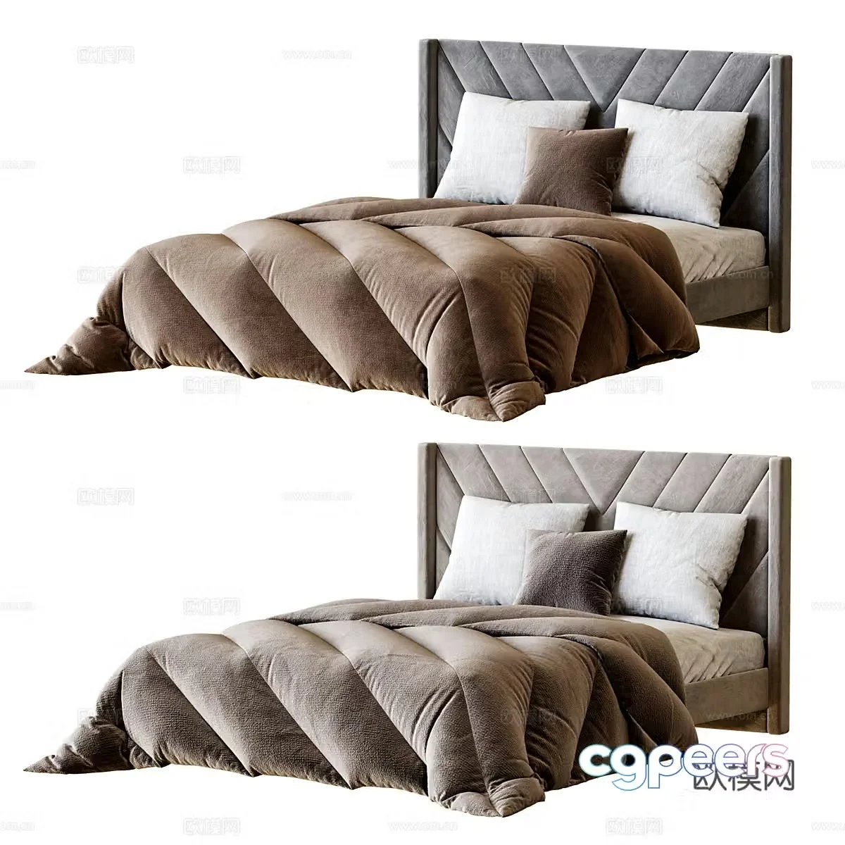American fabric double bed 3D model