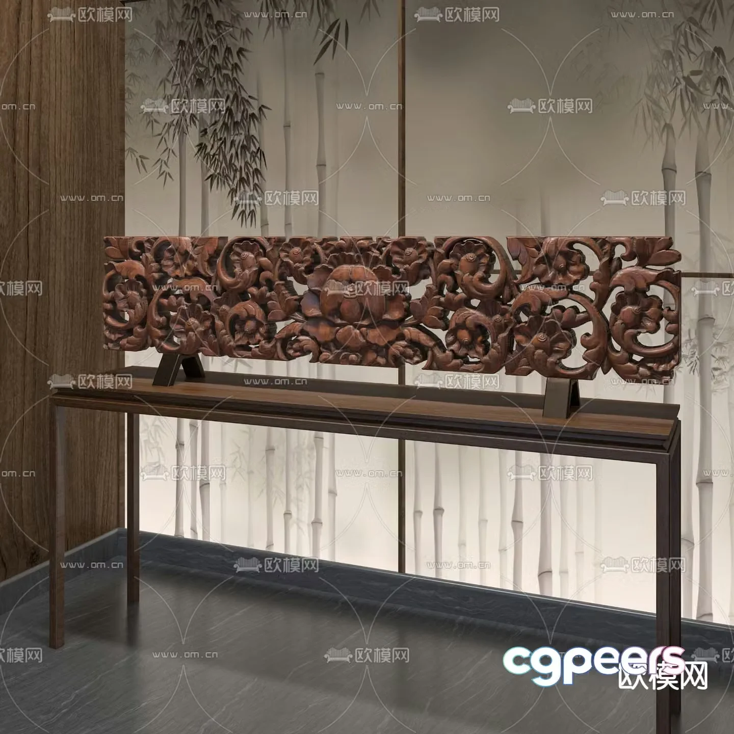 New Chinese style wood carving carved ornaments 3D model
