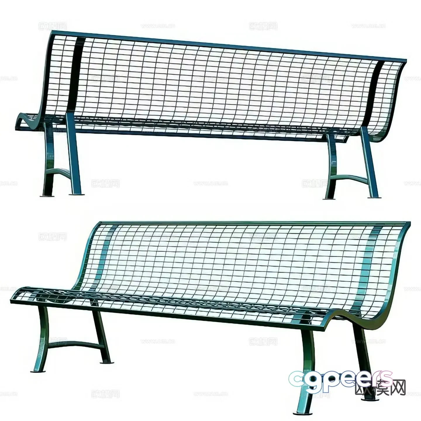 Outdoor floral iron chair park square back chair back bench 3d model