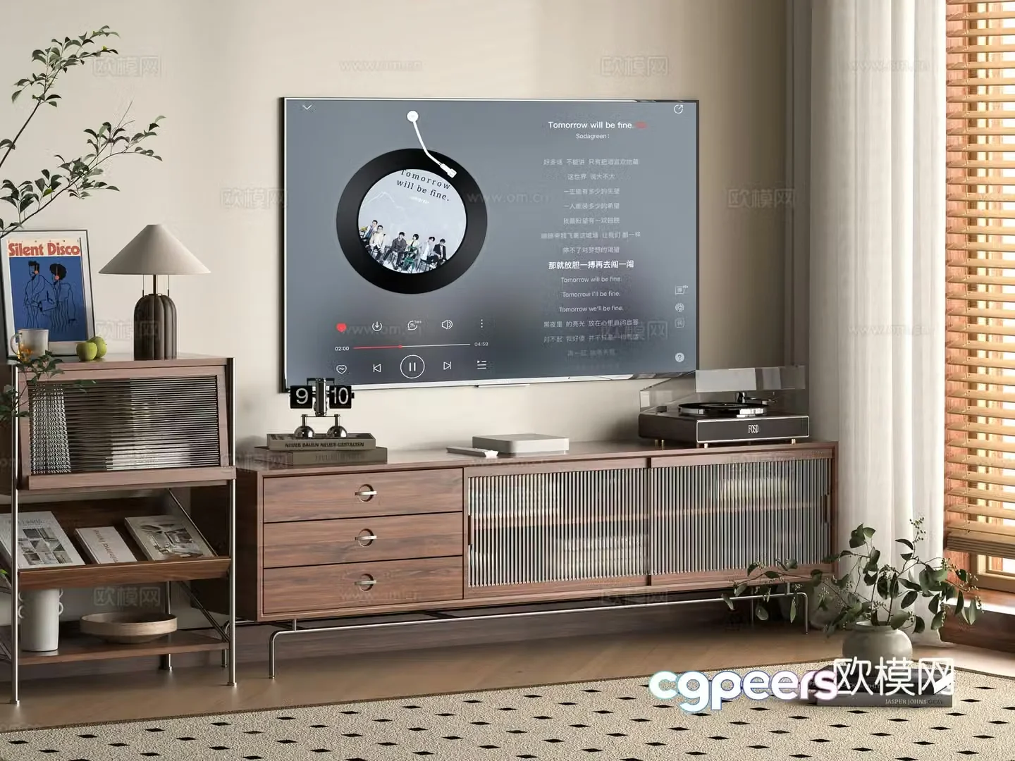 Middle-aged TV cabinet side cabinet 3D model