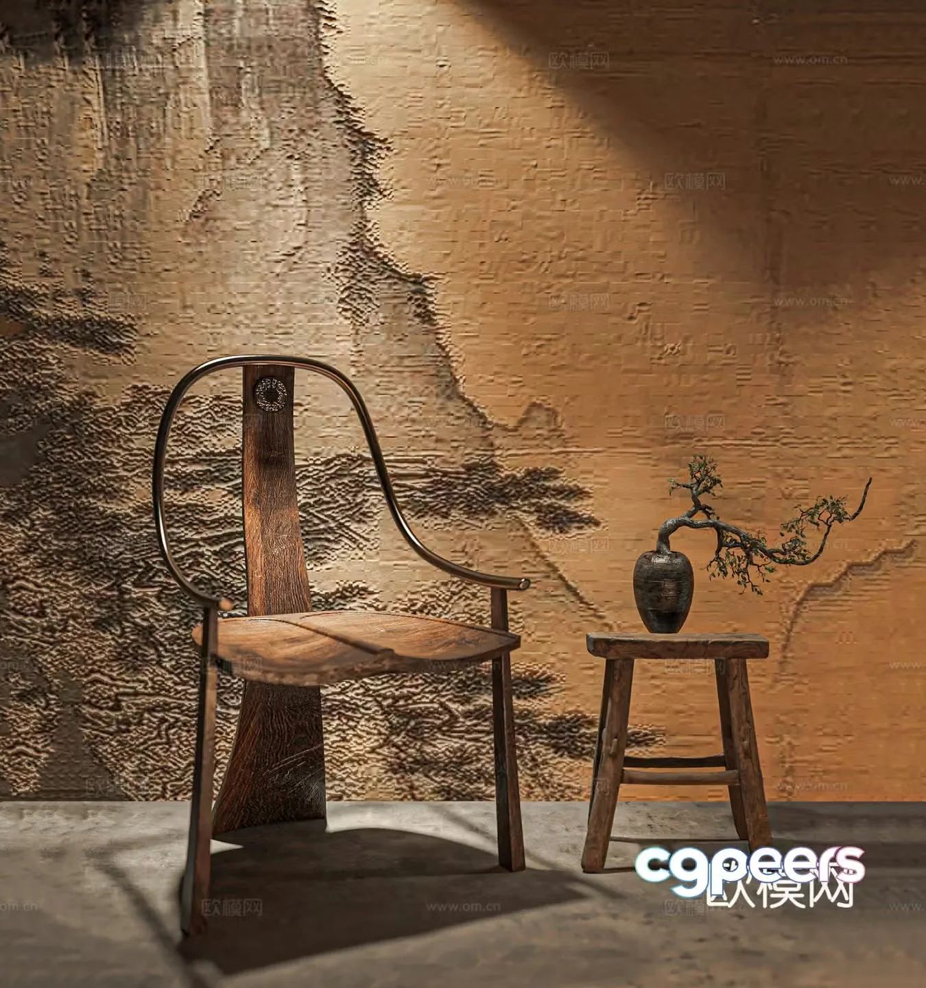 New Chinese style Chinese casual chair Song style aesthetic single chair Taishi chair Armchair Horse tying pile Chinese 3D model