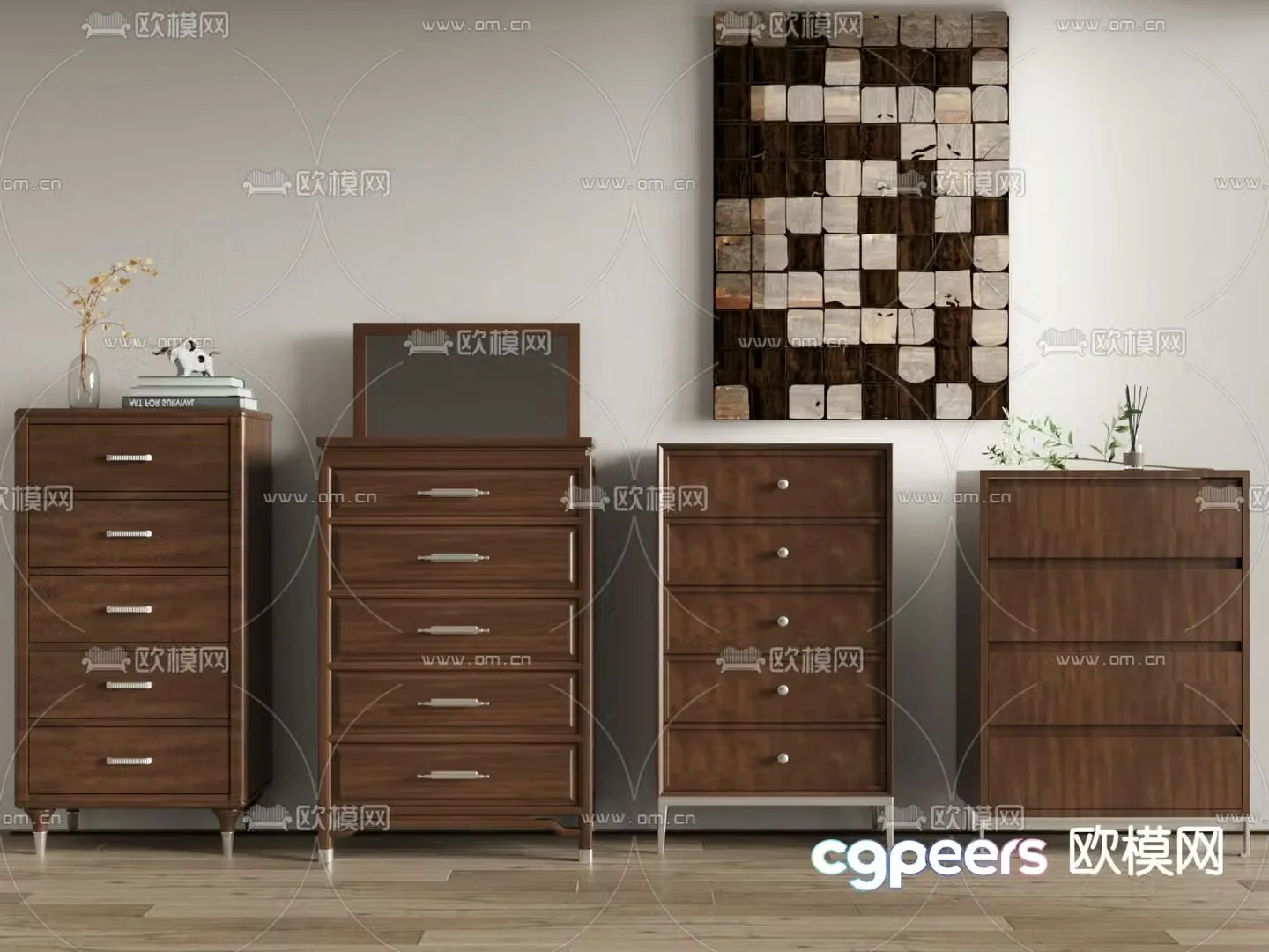 Middle-aged style chest of drawers side cabinet 3D model