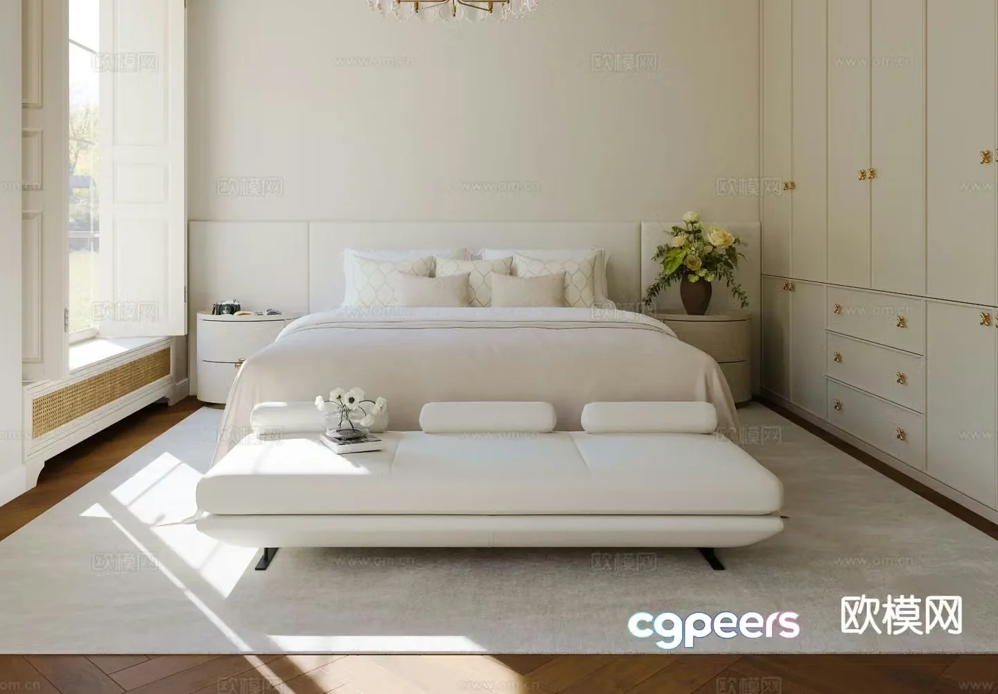 French double bed 3d model