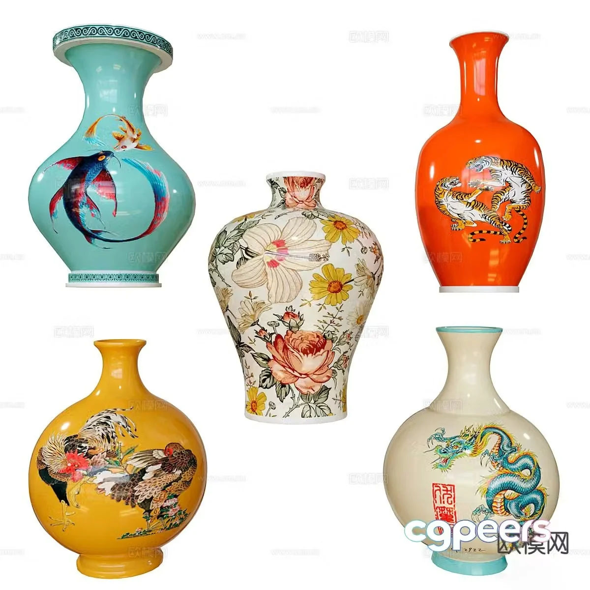New Chinese style ceramic vase porcelain 3d model