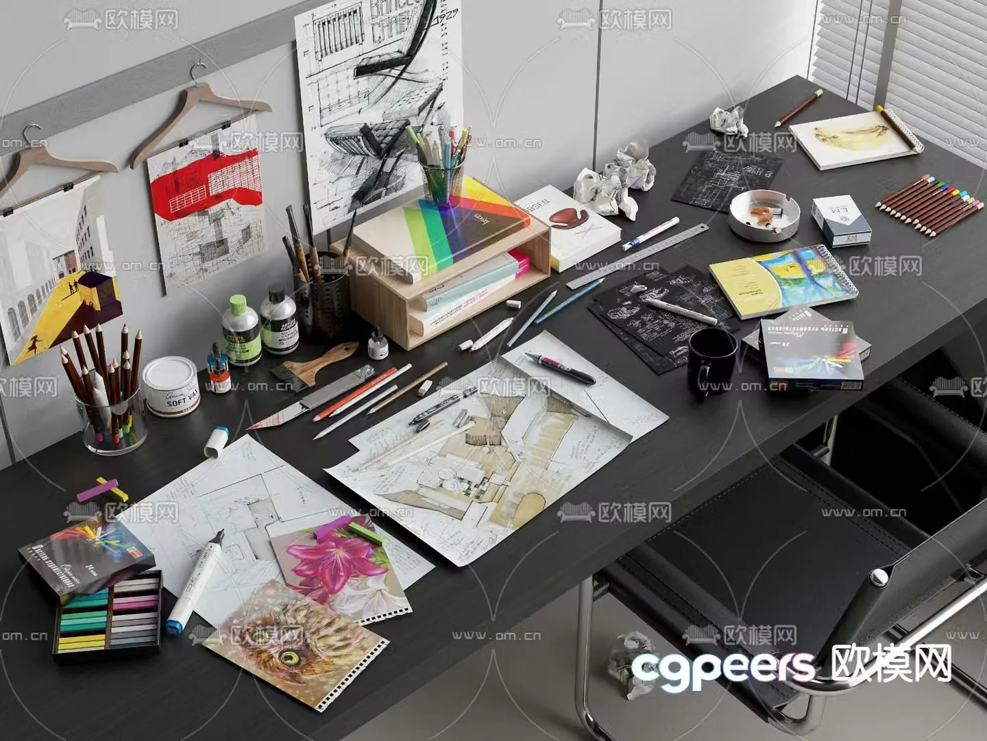 Office Supplies Desktop Decorations Books 3D Model