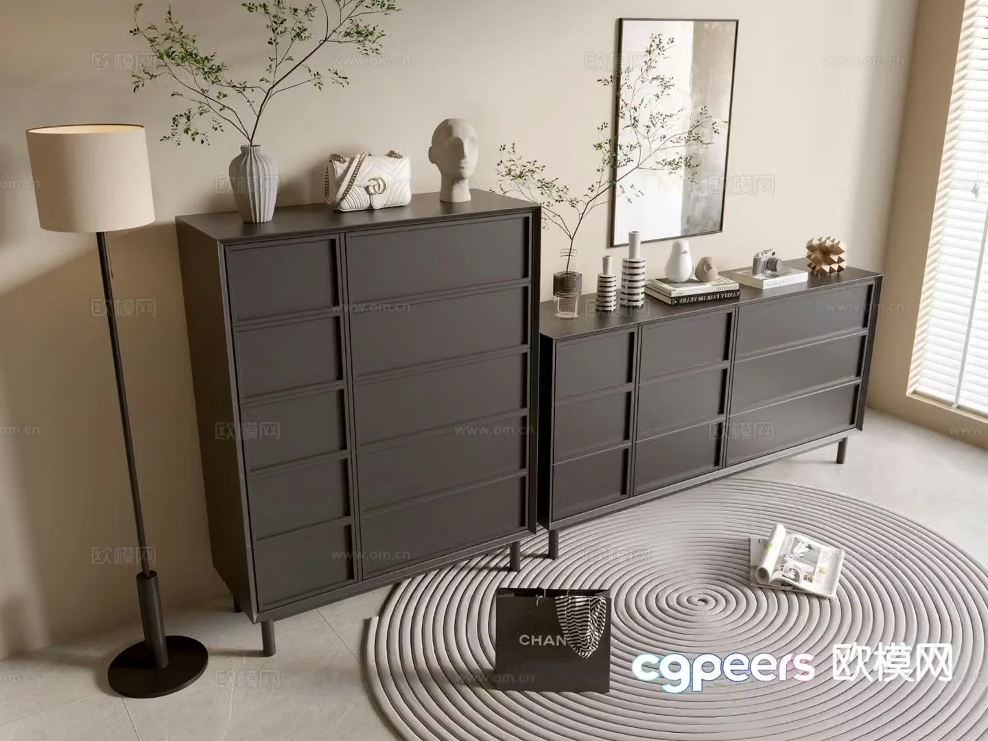 Modern black cabinet drawer cabinet entrance cabinet 3d model