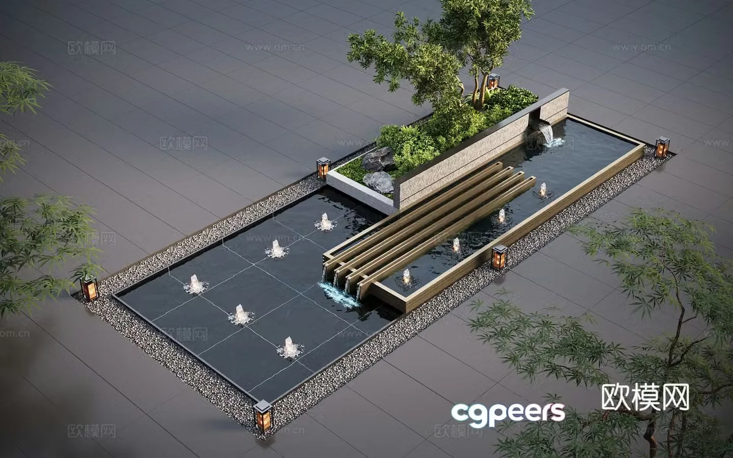Modern water landscape garden waterscape water bowl stacked water water drop 3d model