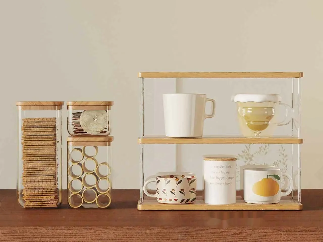 Wooden And Glass Shelves 3D Model – 20362 – VRAY Render