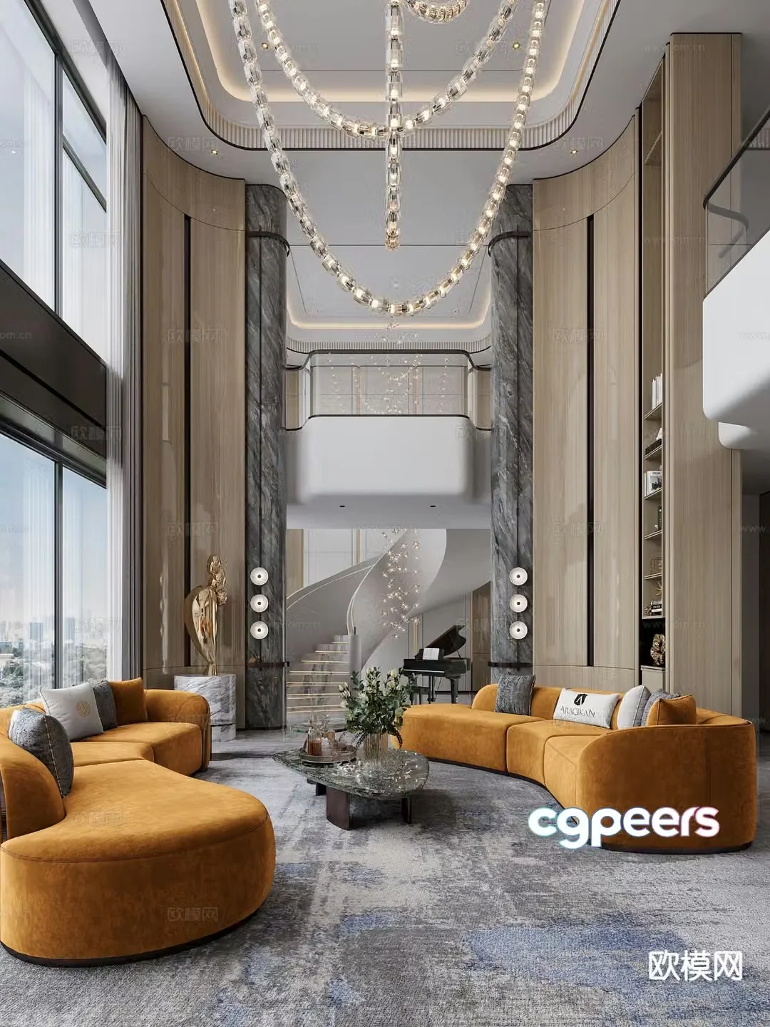 Modern villa lobby villa living room 3d model