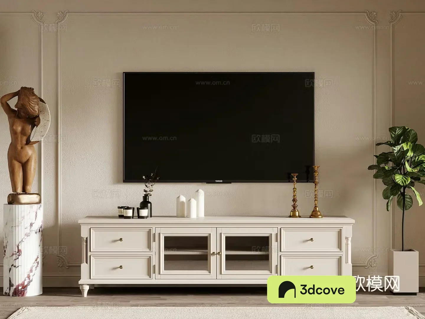French TV cabinet sculpture ornaments green plant potted plant
