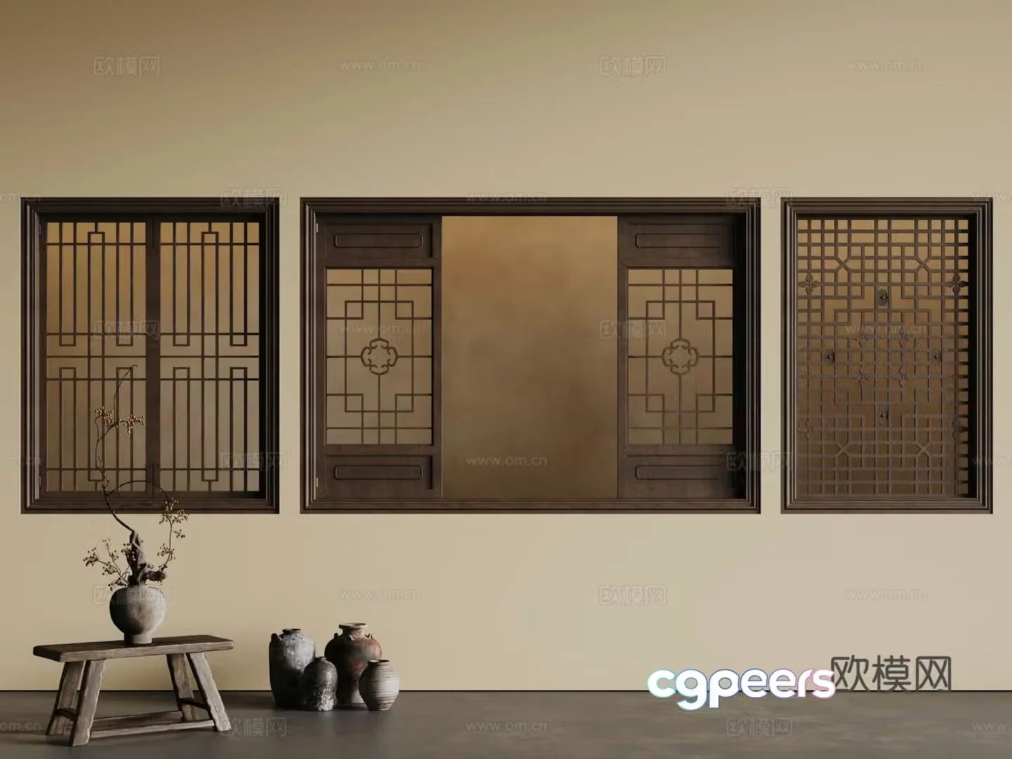 Chinese style carved windows Carved windows Grating windows Wooden windows 3D model