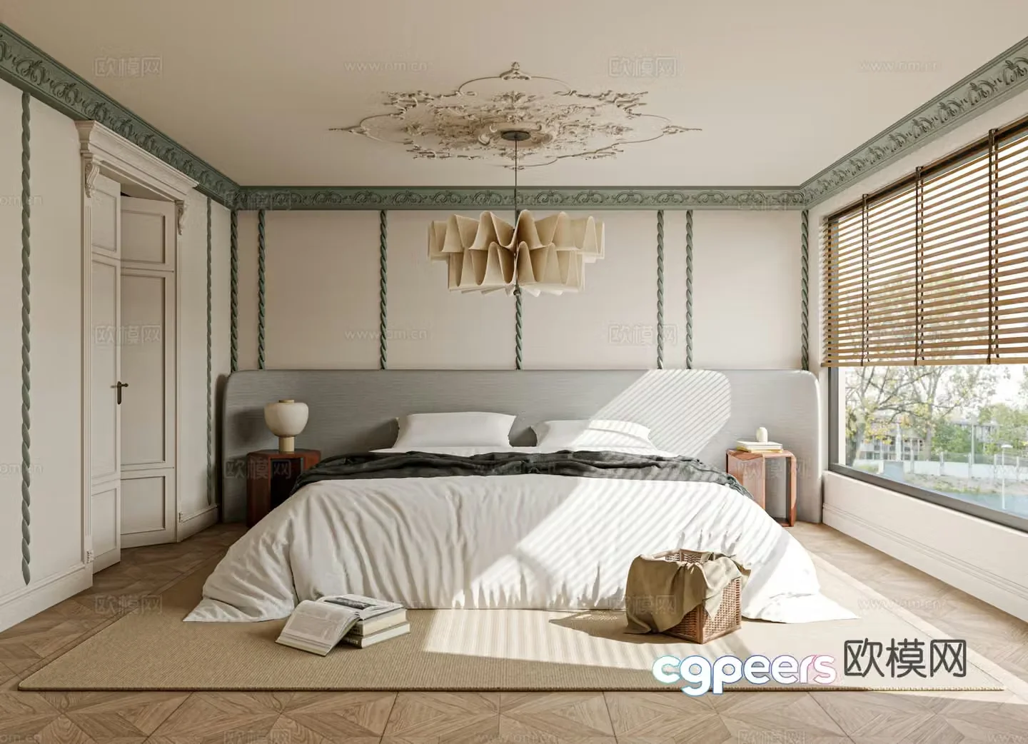 French bedroom bed nightstand accessories curtains carpet 3d model