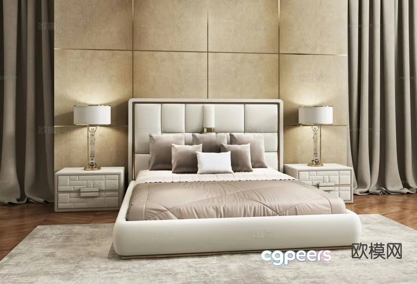 Villusso Italian light luxury double bed 3D model