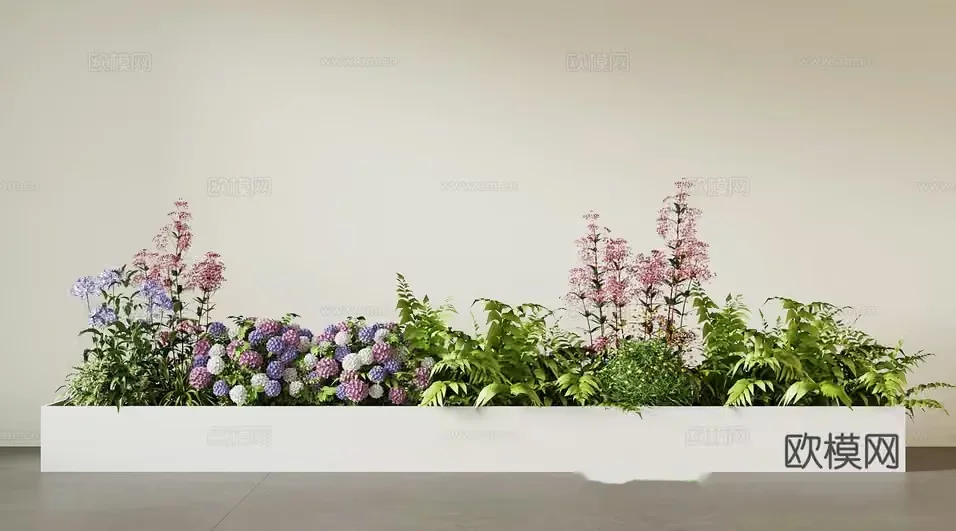 A White Planter Box With Plants 3D Model – 6393 – VRAY Render