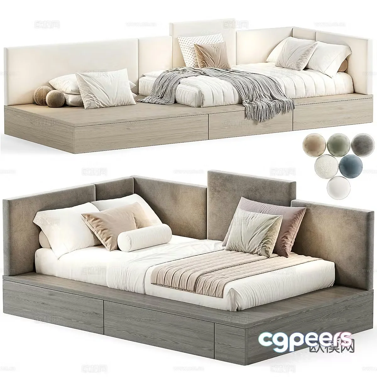 Modern cream style children’s fabric bed 3d model