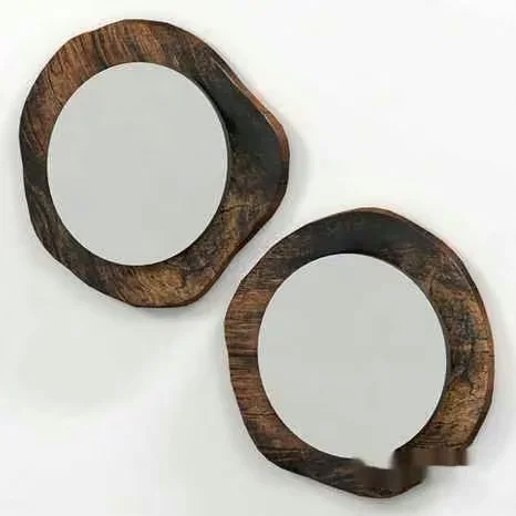 Two Round Mirrors With A Wooden Frame 3D Model – 19730 – CORONA Render
