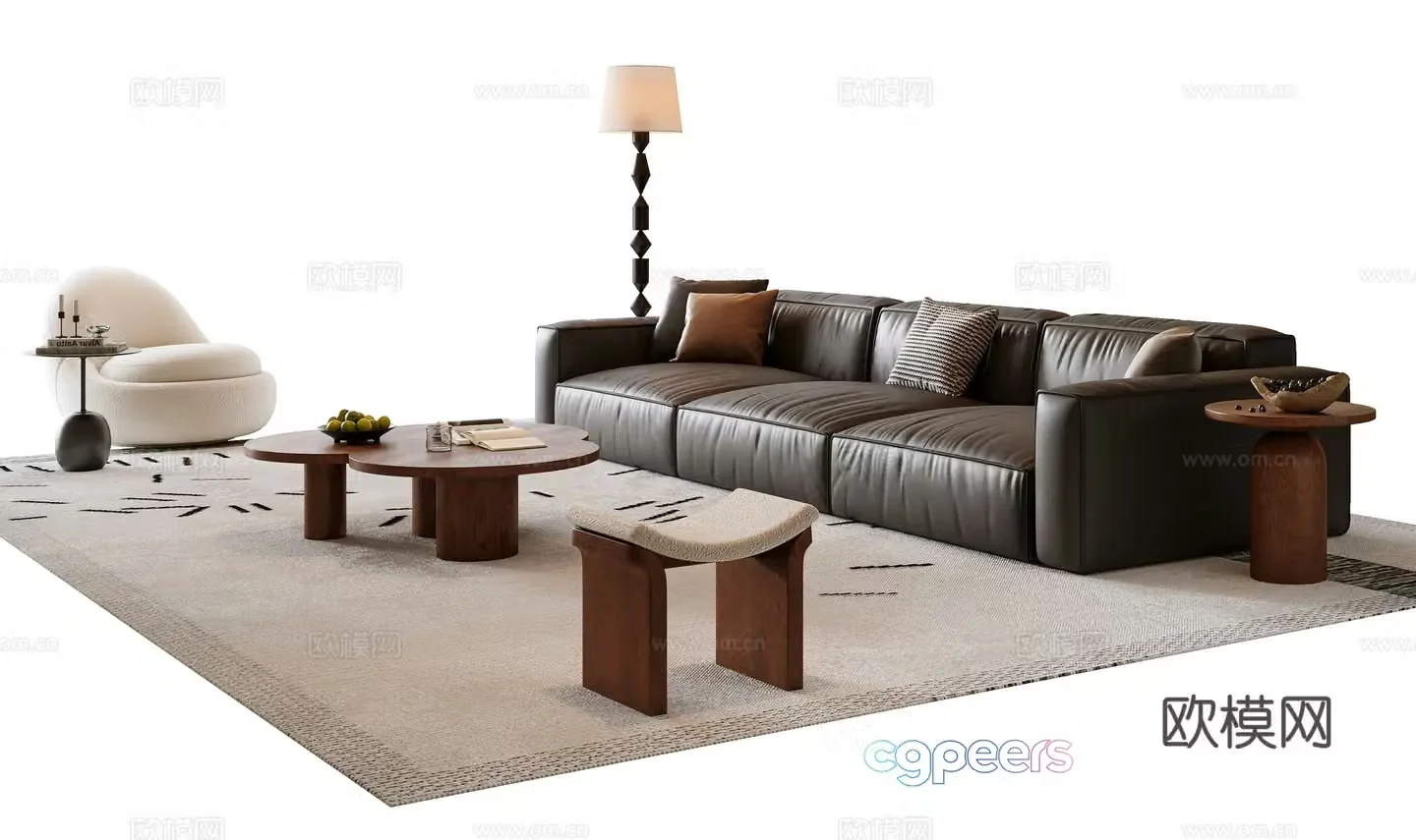 Medium style sofa coffee table combination 3D model