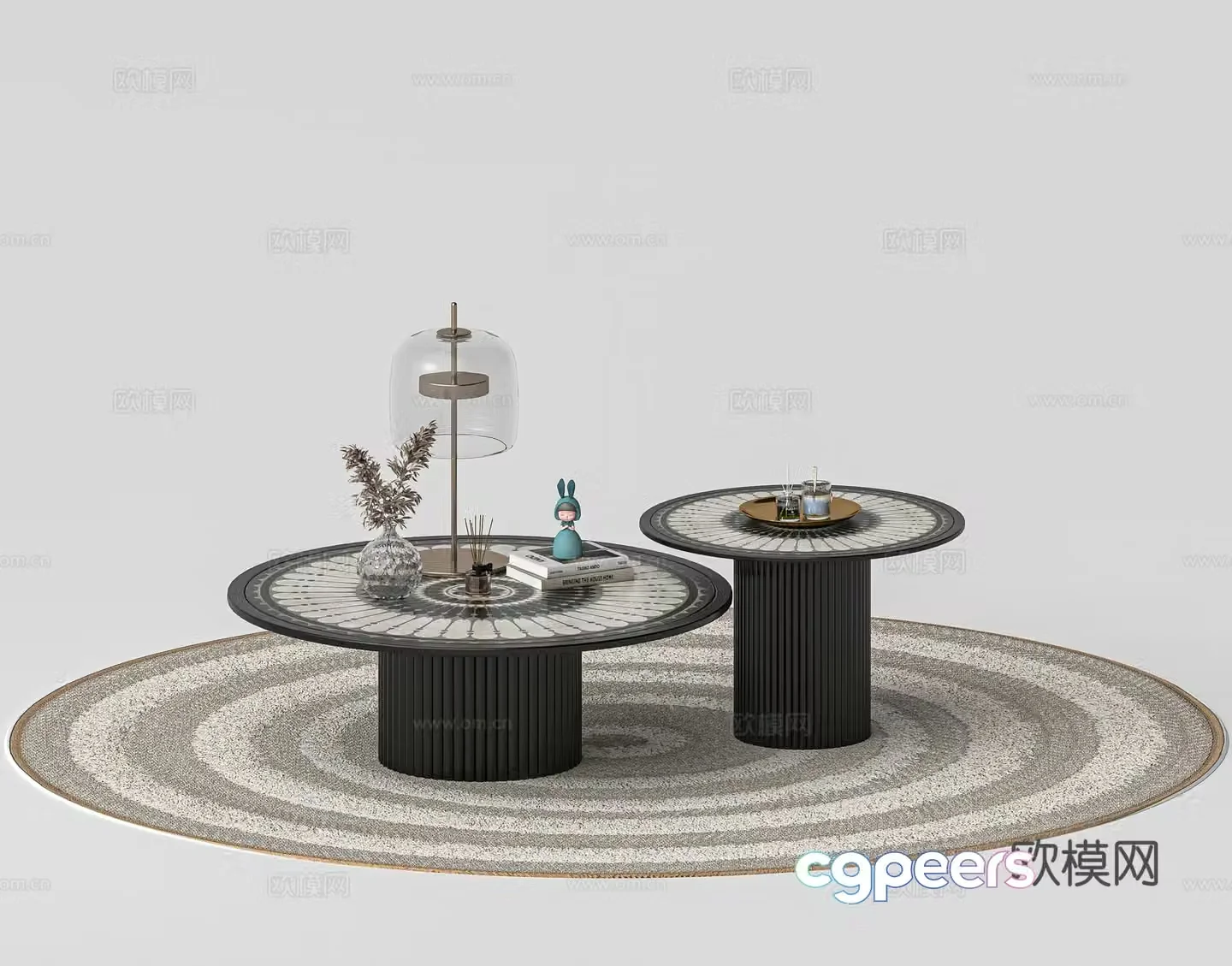 Middle-aged style coffee table combination 3D model
