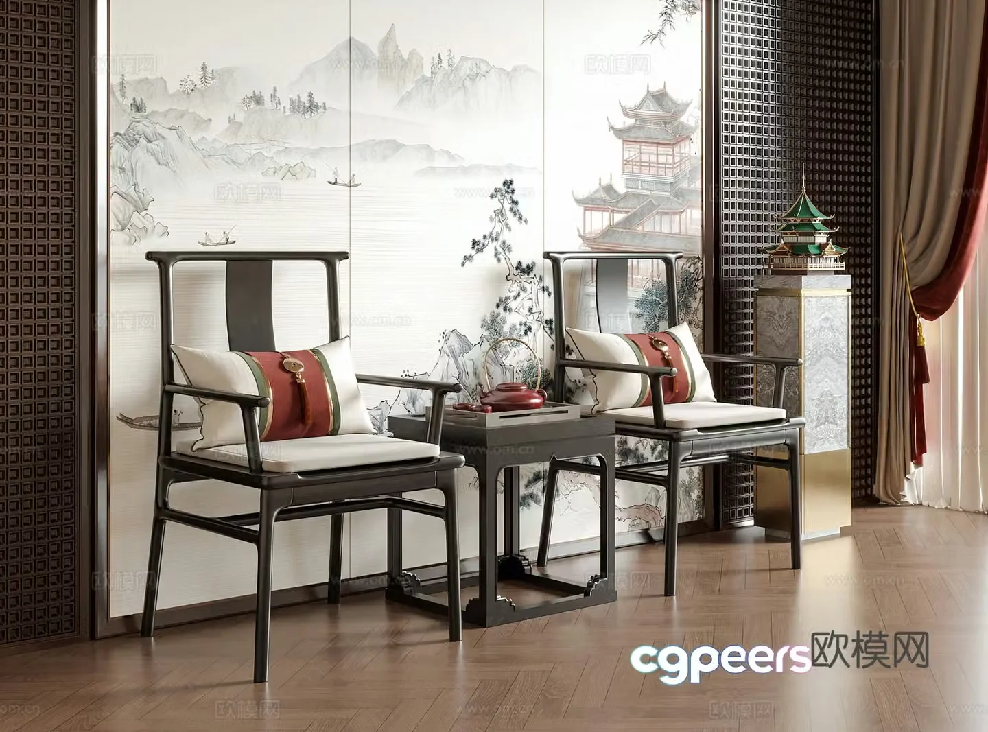 New Chinese style single chair tea chair dining chair leisure chair 3d model