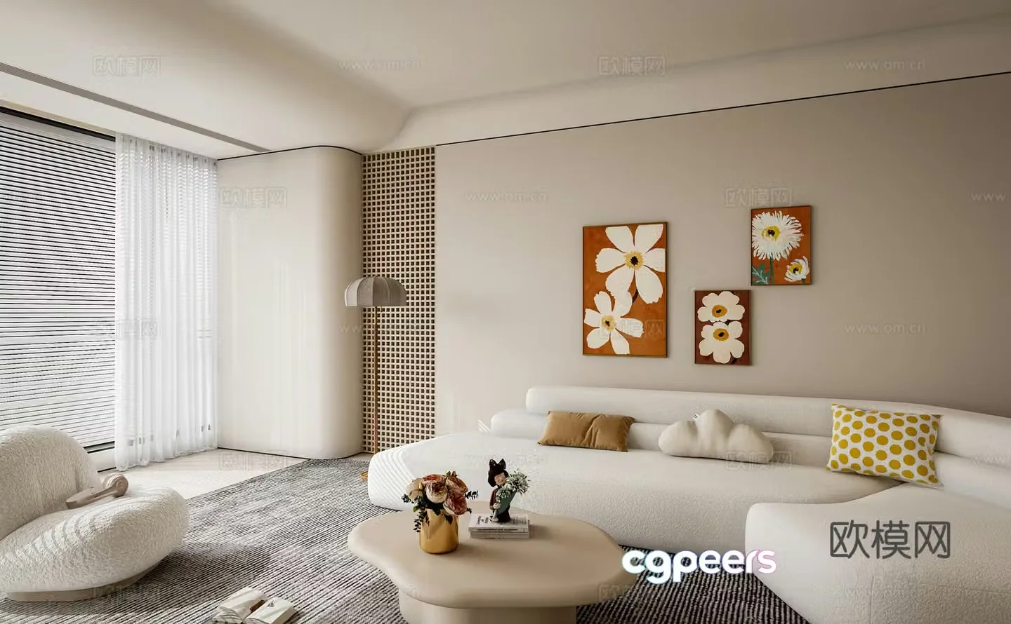 Cream style modular sofa 3d model