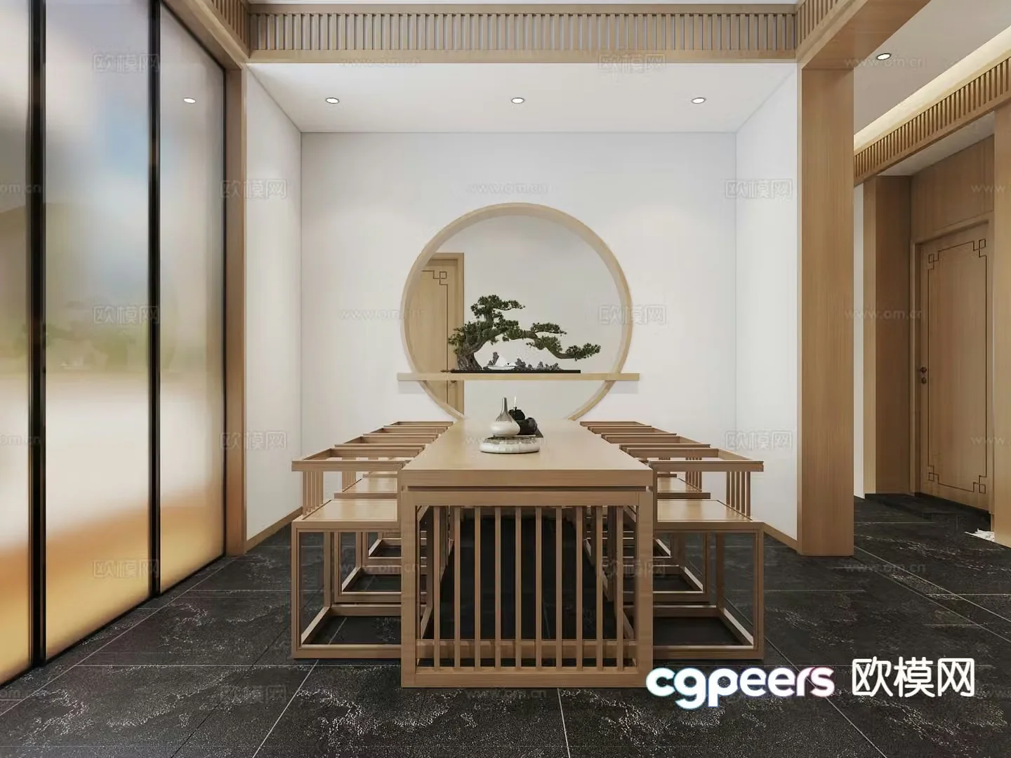 New Chinese style dining table and chairs tea table and chairs 3d model