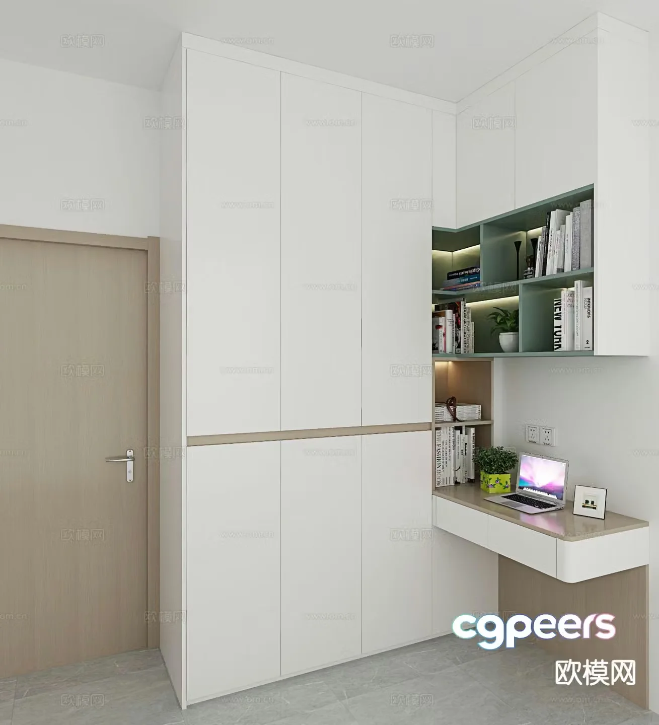 Modern wardrobe desk integrated cabinet 3d model