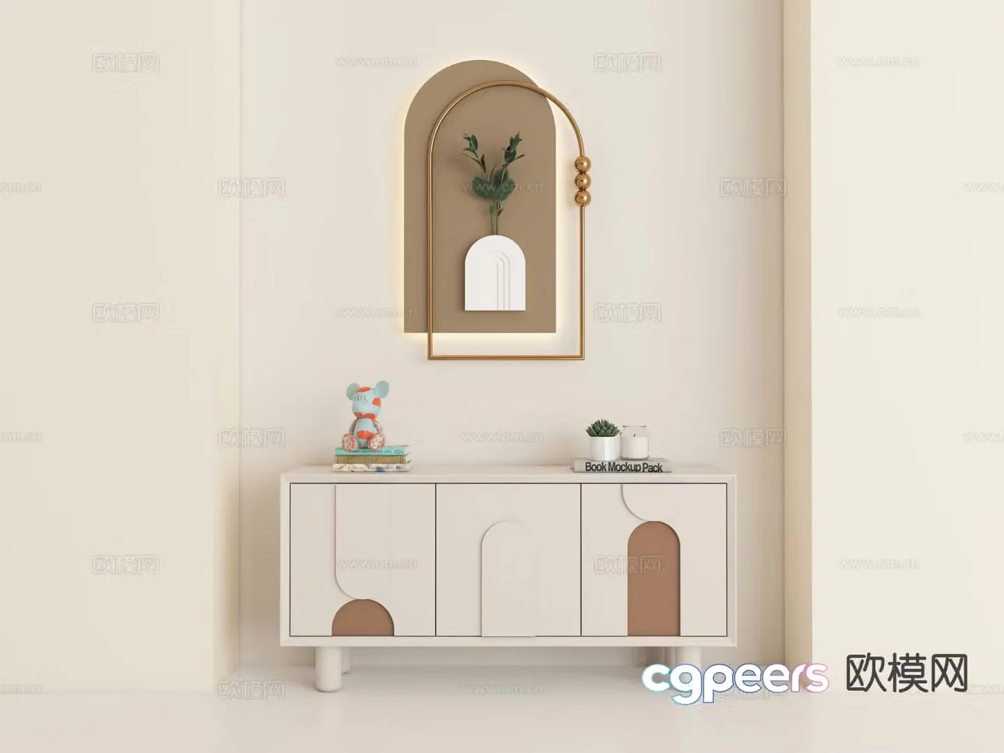 Cream style entrance cabinet 3d model