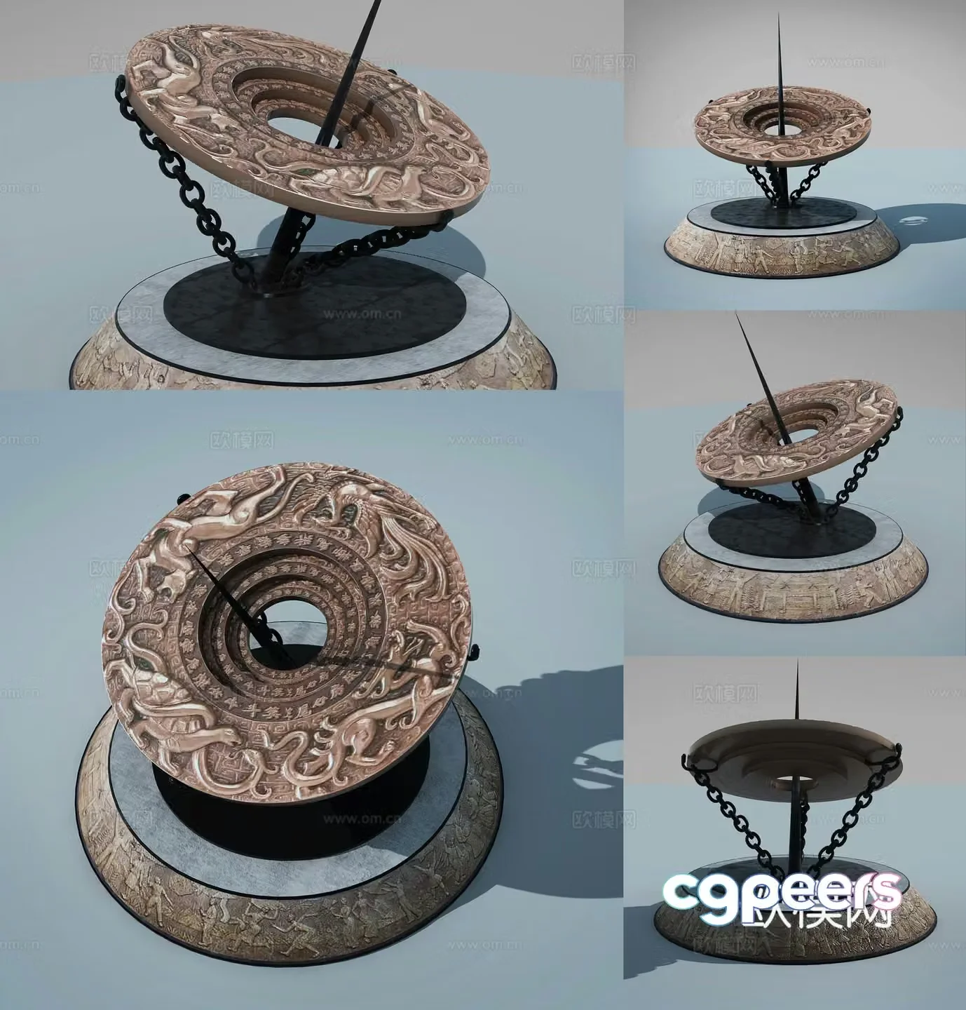 Chinese landscape square sculpture 3d model