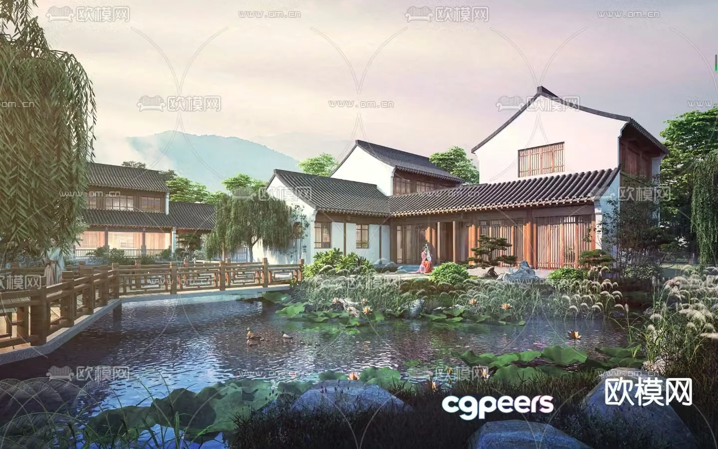 Ancient buildings gardens park attractions 3D model