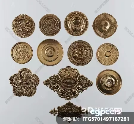 Gold Decorative Plates 3D Model – 3666 – VRAY Render