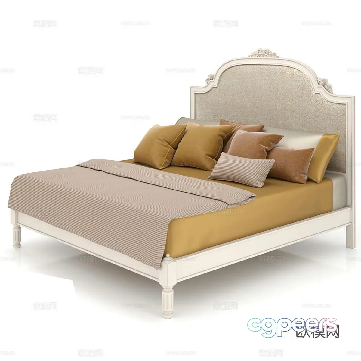 French double bed 3d model