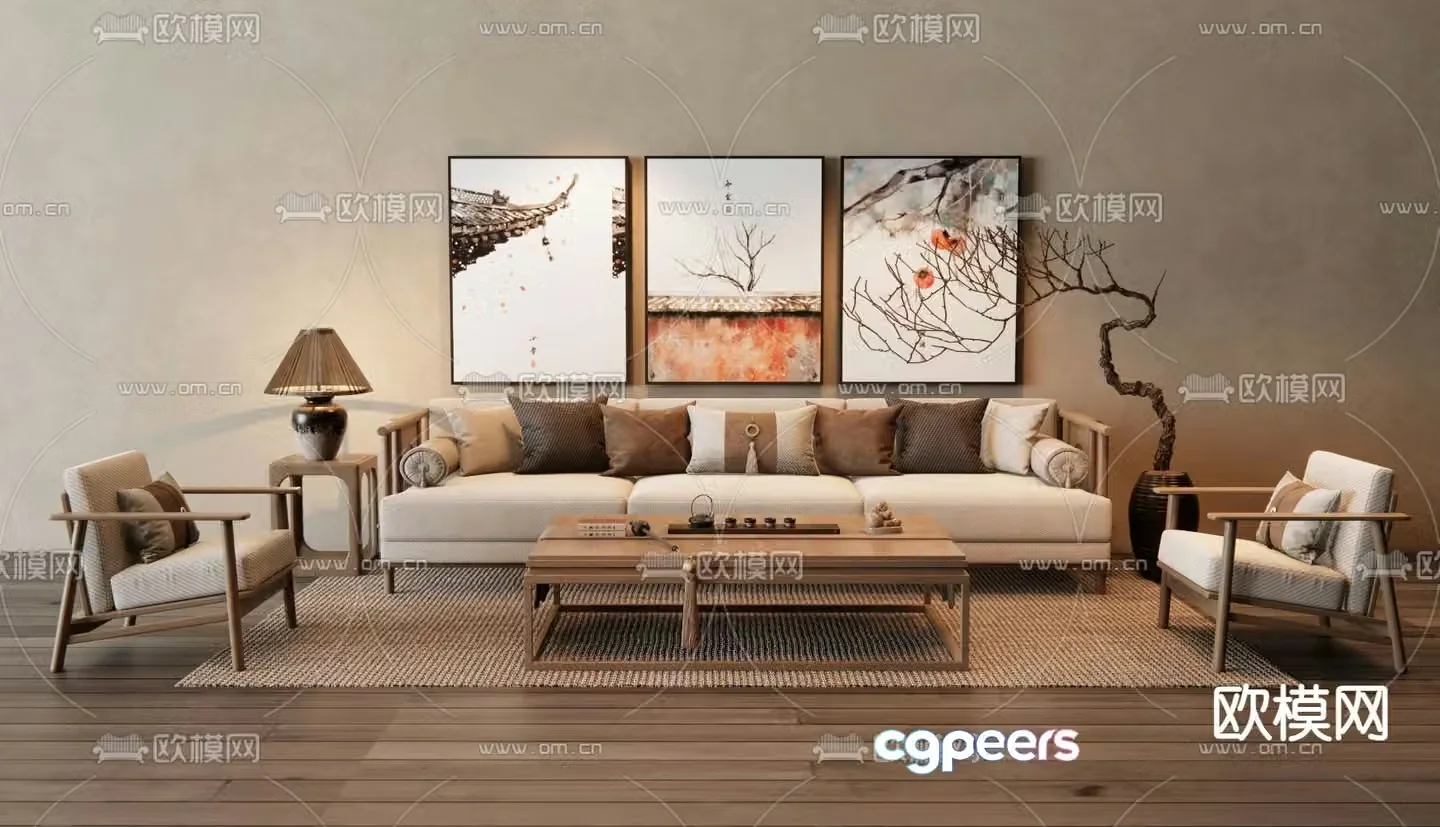 New Chinese style sofa modular sofa Song style sofa 3d model