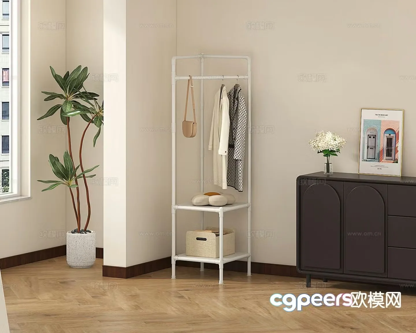 Clothes rack floor-standing clothes rack green plant 3D model