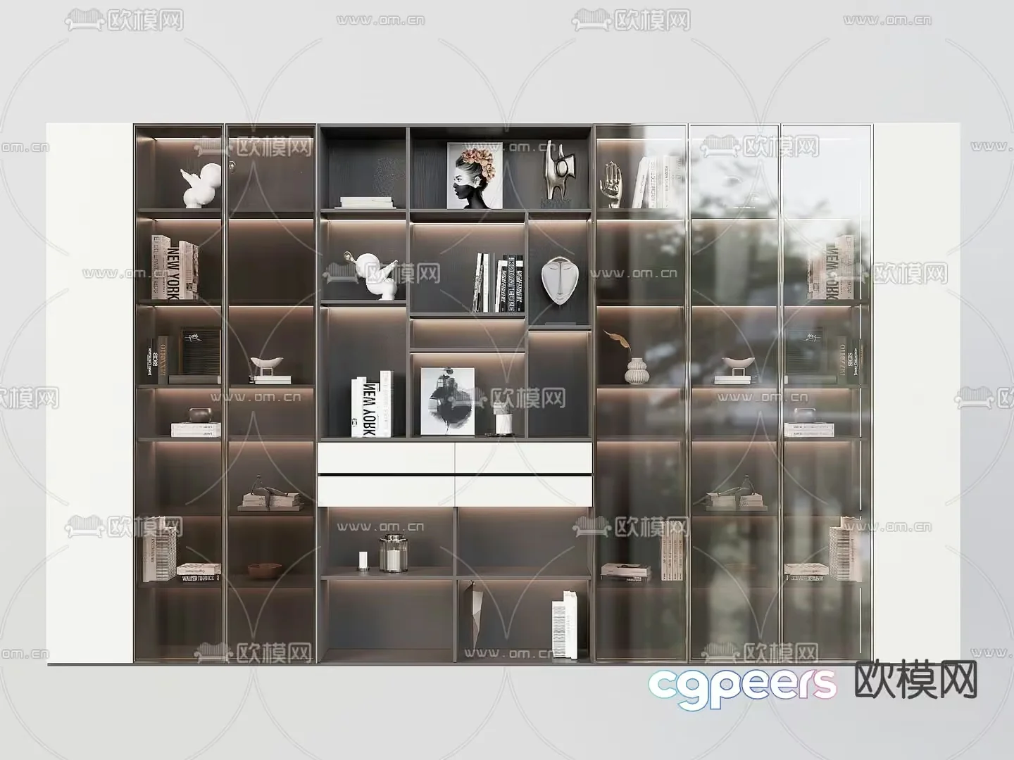 Modern Bookshelf 3D Model – 17657 – VRAY Render