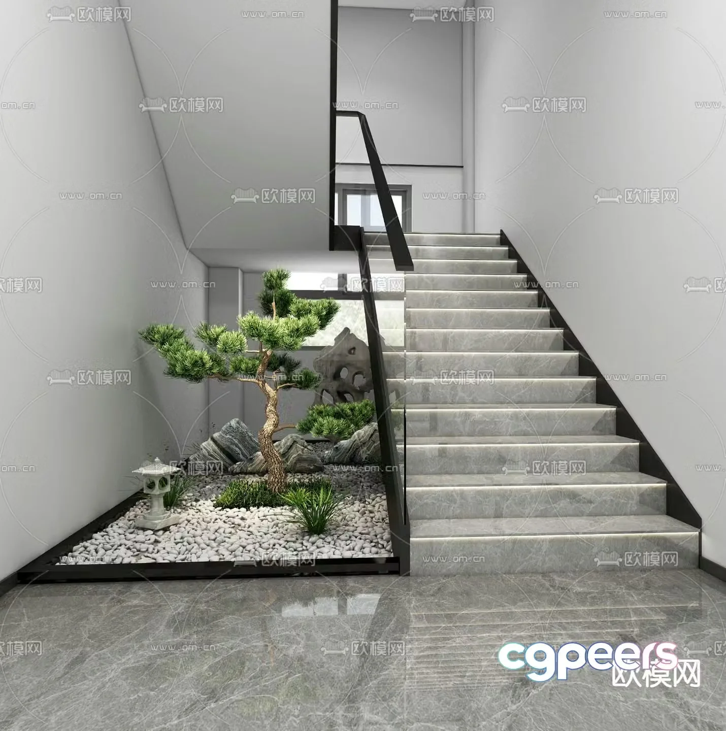 Modern stairwell aisle view 3d model