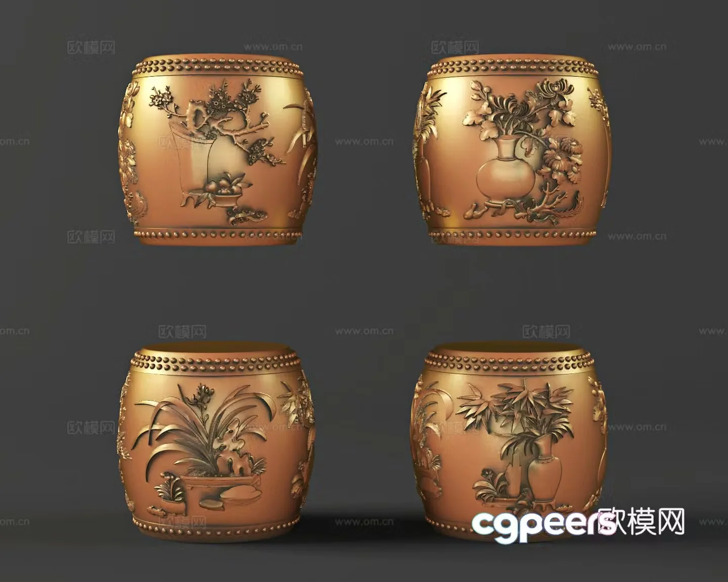 Modern new Chinese style plum orchid bamboo chrysanthemum stone bench ornament ornament 3D model