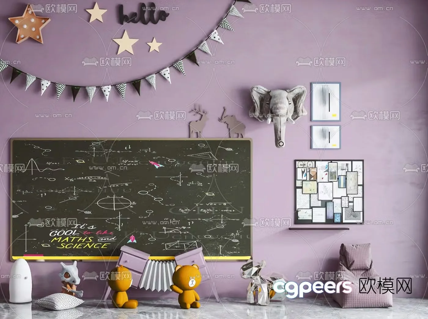 Modern children’s playroom blackboard toys 3d model