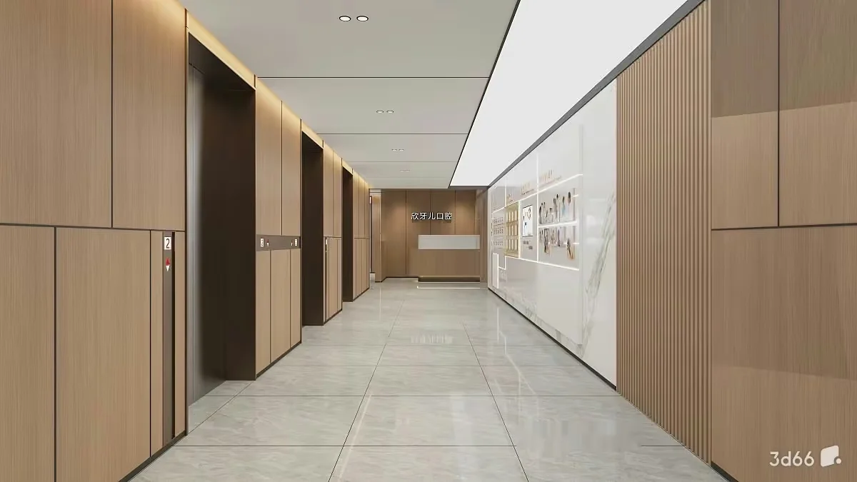 The Main Subject Is A Long Hallway With Elevators 3D Model – 22488 – VRAY Render