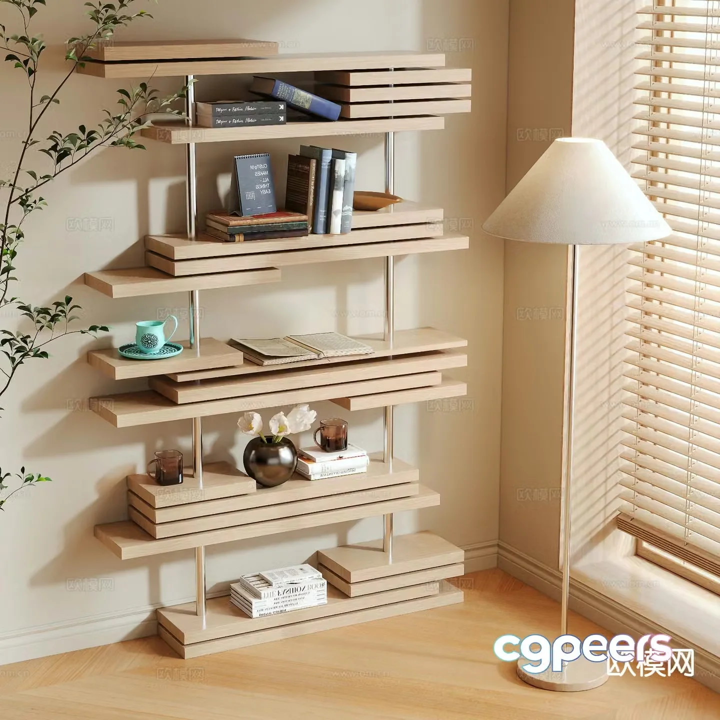 Log style bookshelf 3d model