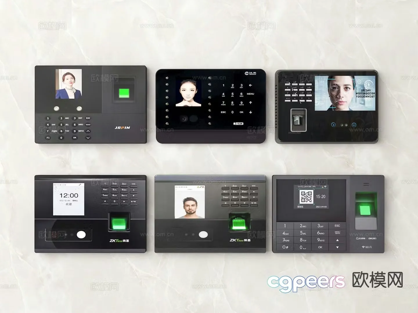 Modern fingerprint machine face machine punch card machine 3D model
