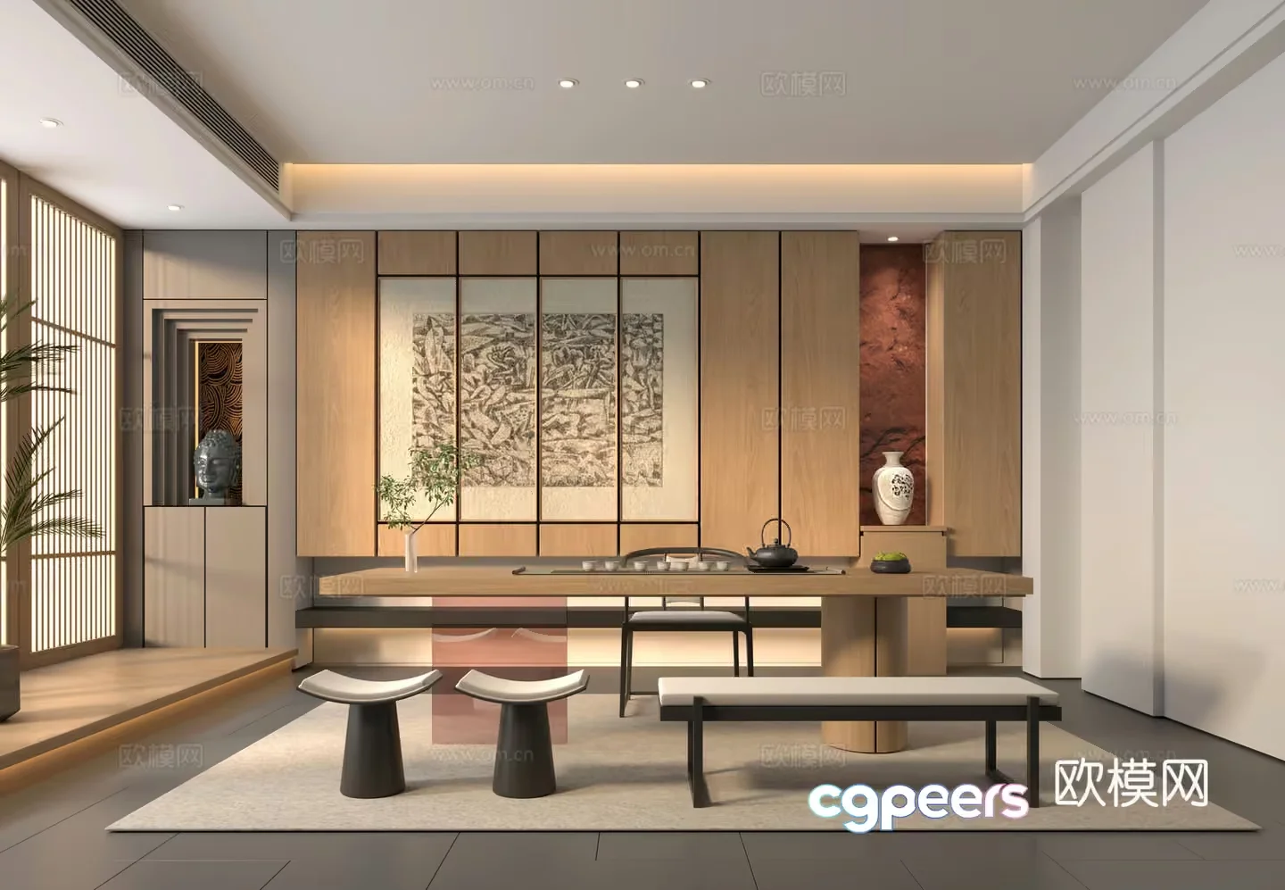 Modern Asian-Inspired Dining Room 3D Model – 1538 – VRAY Render