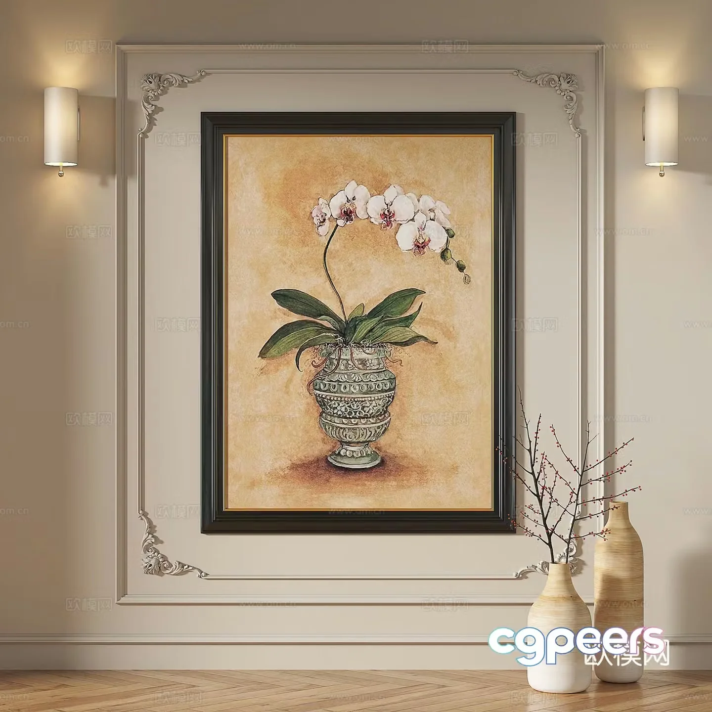 French retro medieval modern oil painting light luxury simple abstract decorative painting 3d model