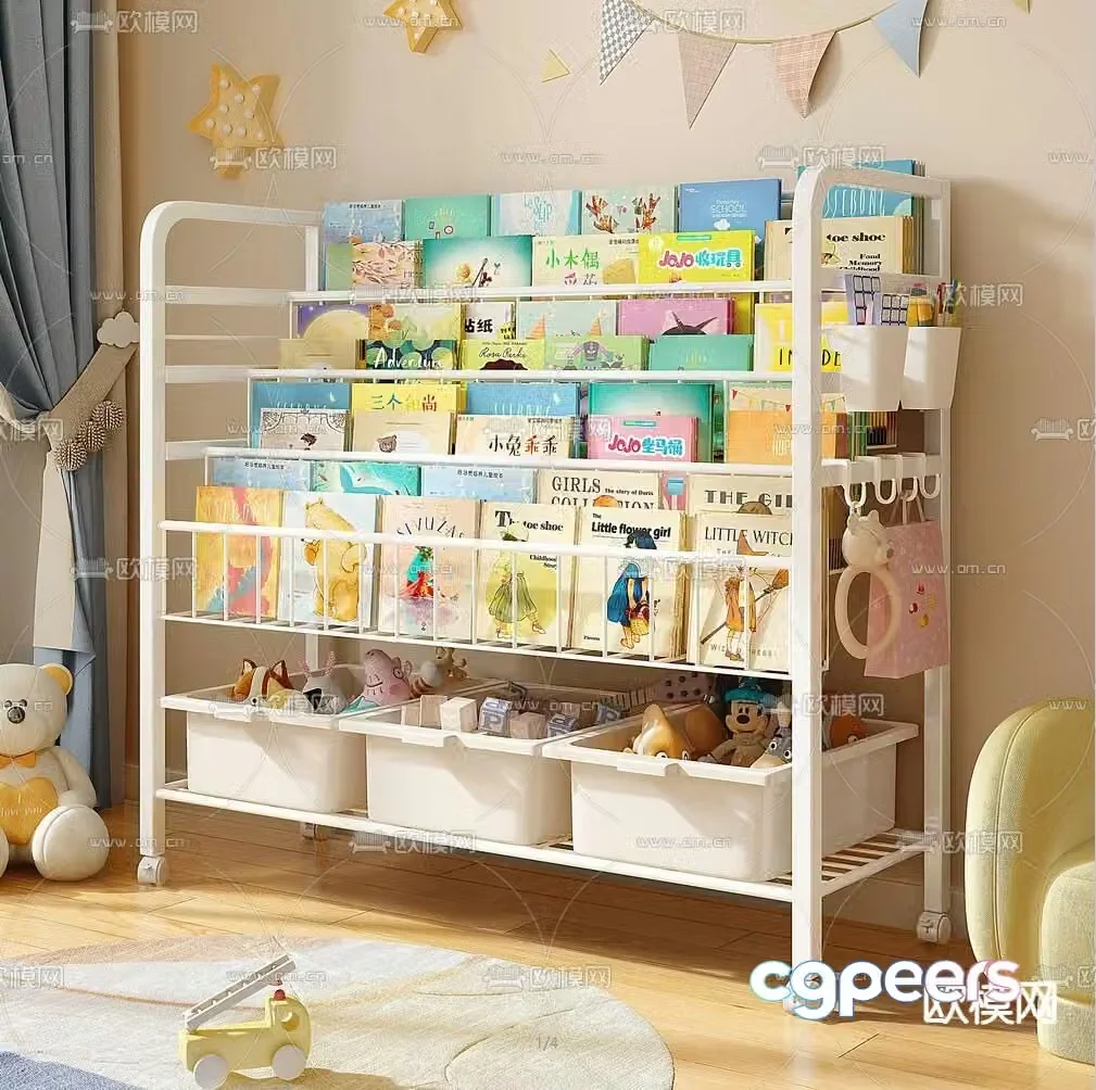 Children’s bookshelf storage rack 3d model