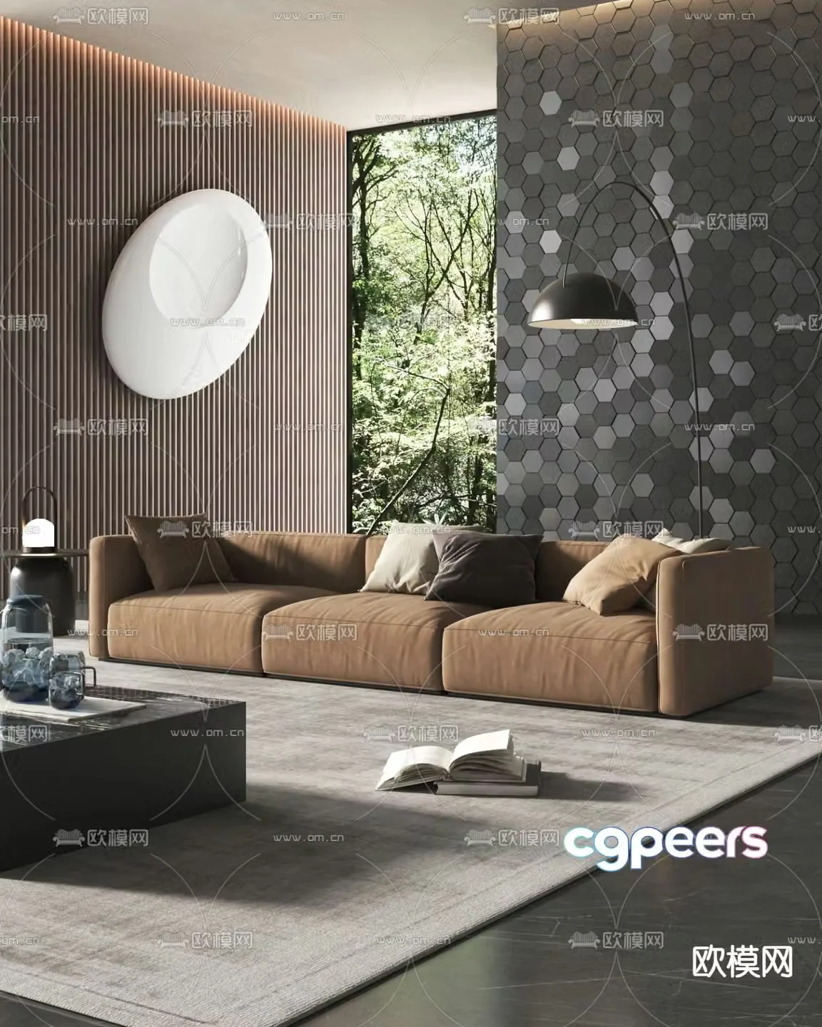 Upholstered sofa three-person sofa 3d model