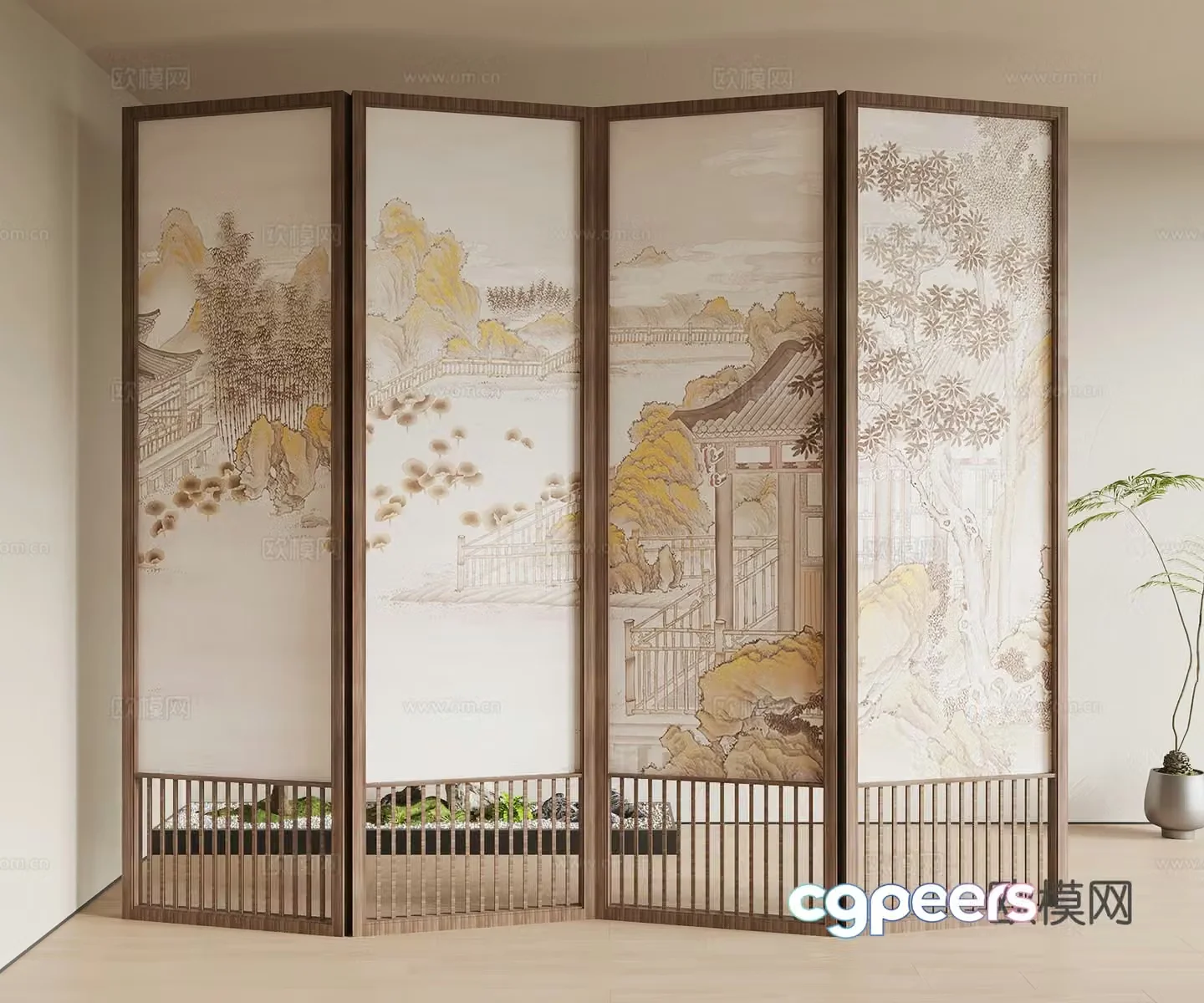 New Chinese style screen partition 3D model