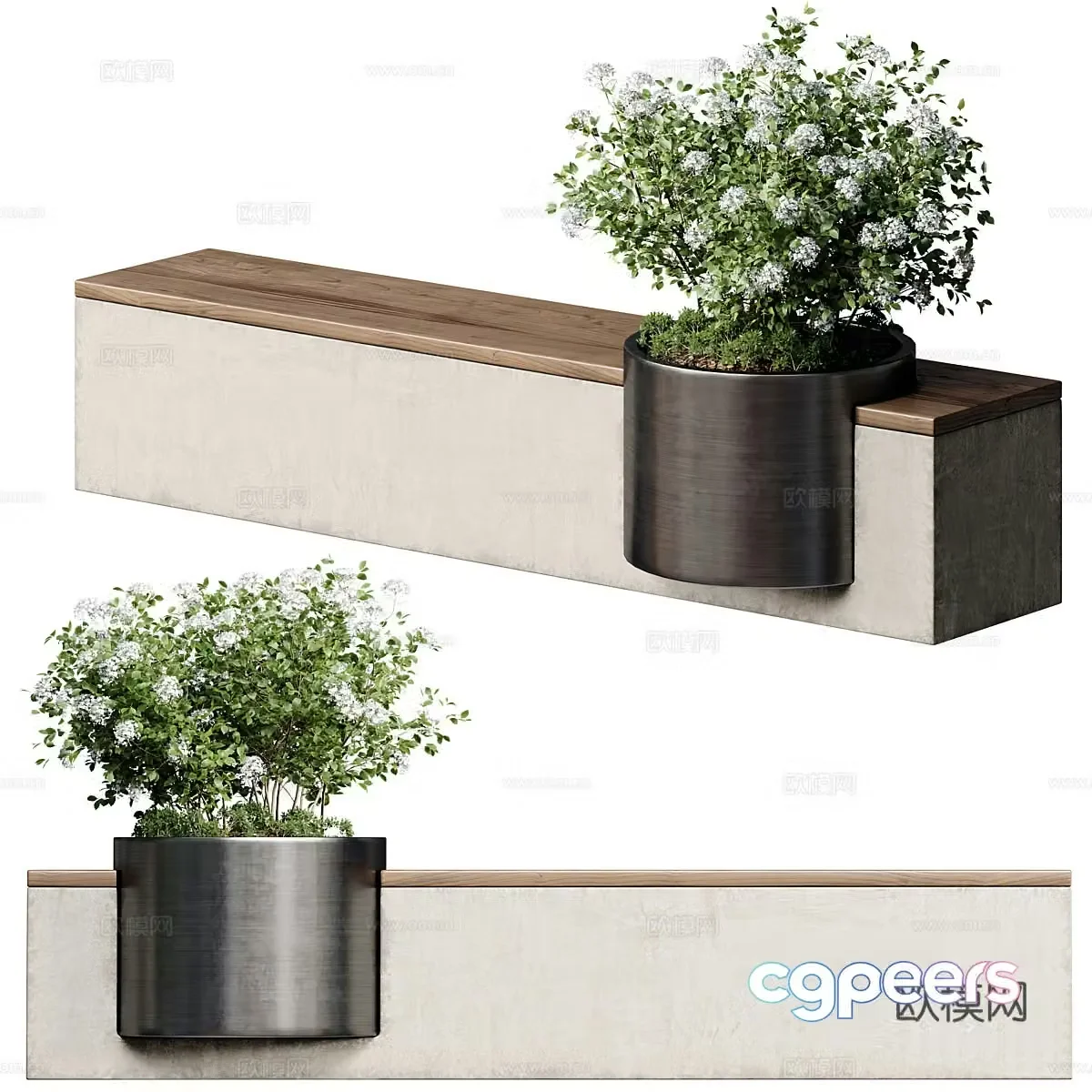 Modern Italian outdoor park plant bench 3d model